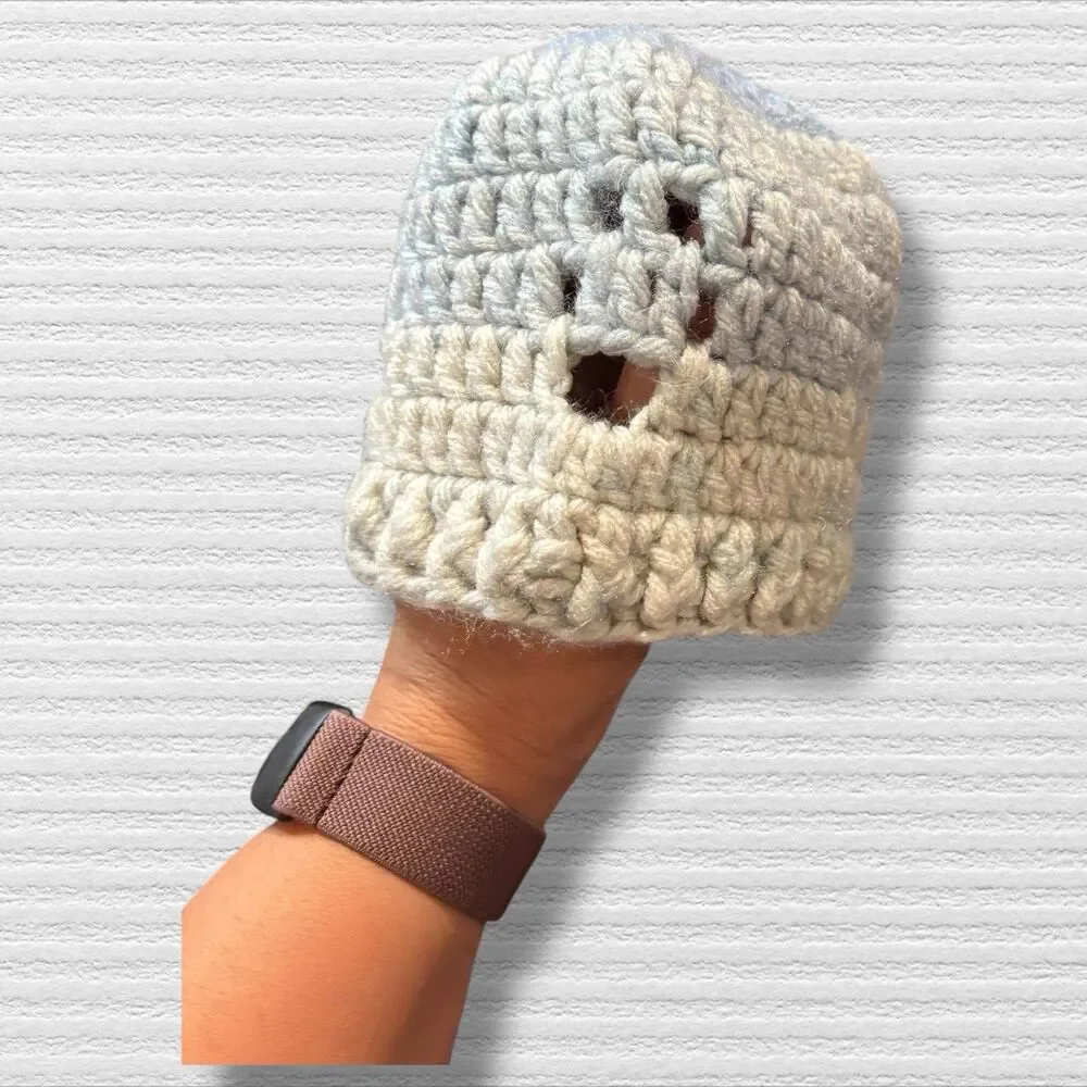 Handmade Crochet Baby Beanie Hat Soft Pastel Blue Cream Knit Cap Infant Newborn